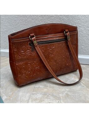 Patricia Nash Tooled Florence Poppy Leather Tote Brown